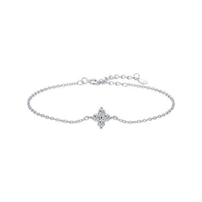 Silver Bracelet with Diamond Floral– Minimal Design
