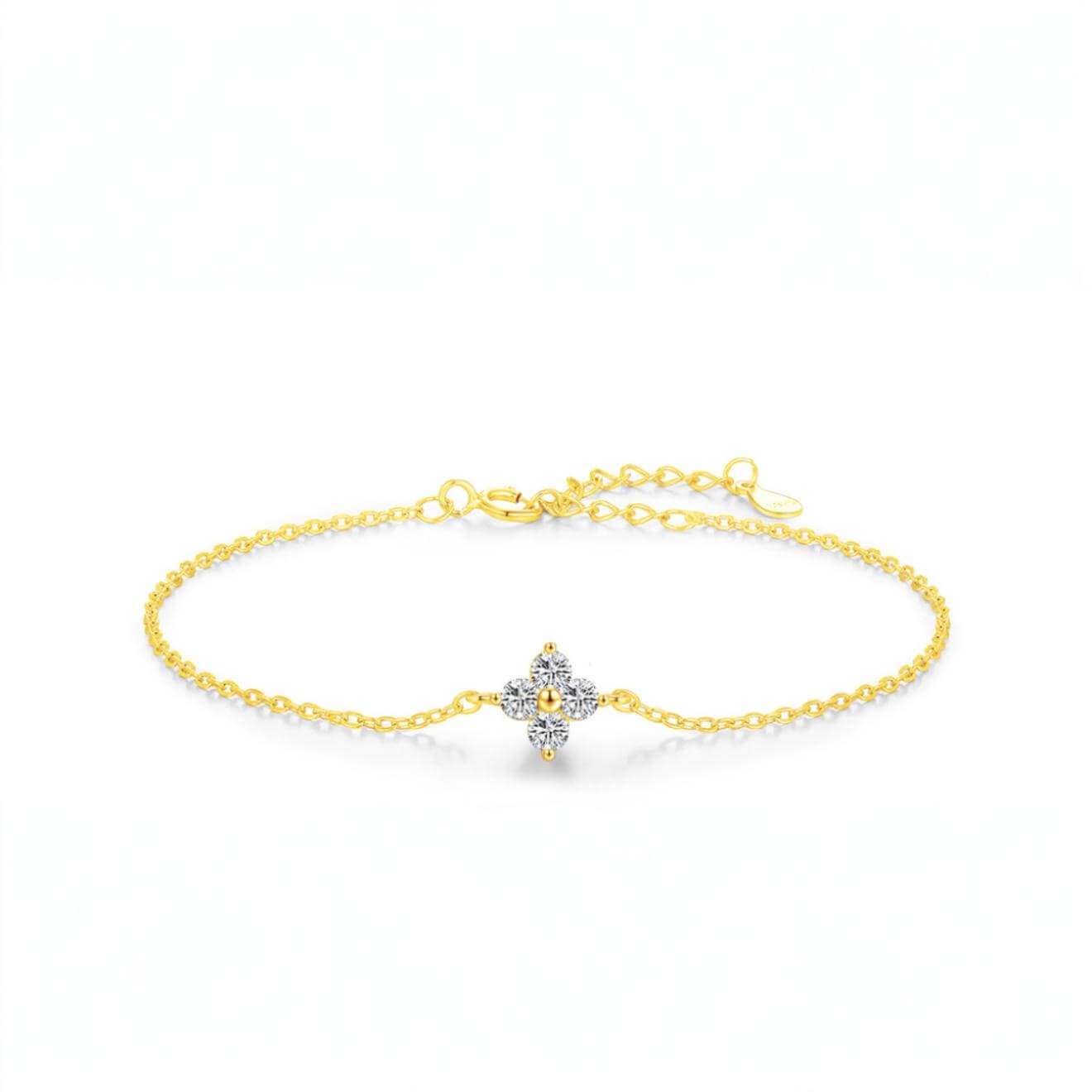 Gold Bracelet with Diamond Floral – Minimal Design