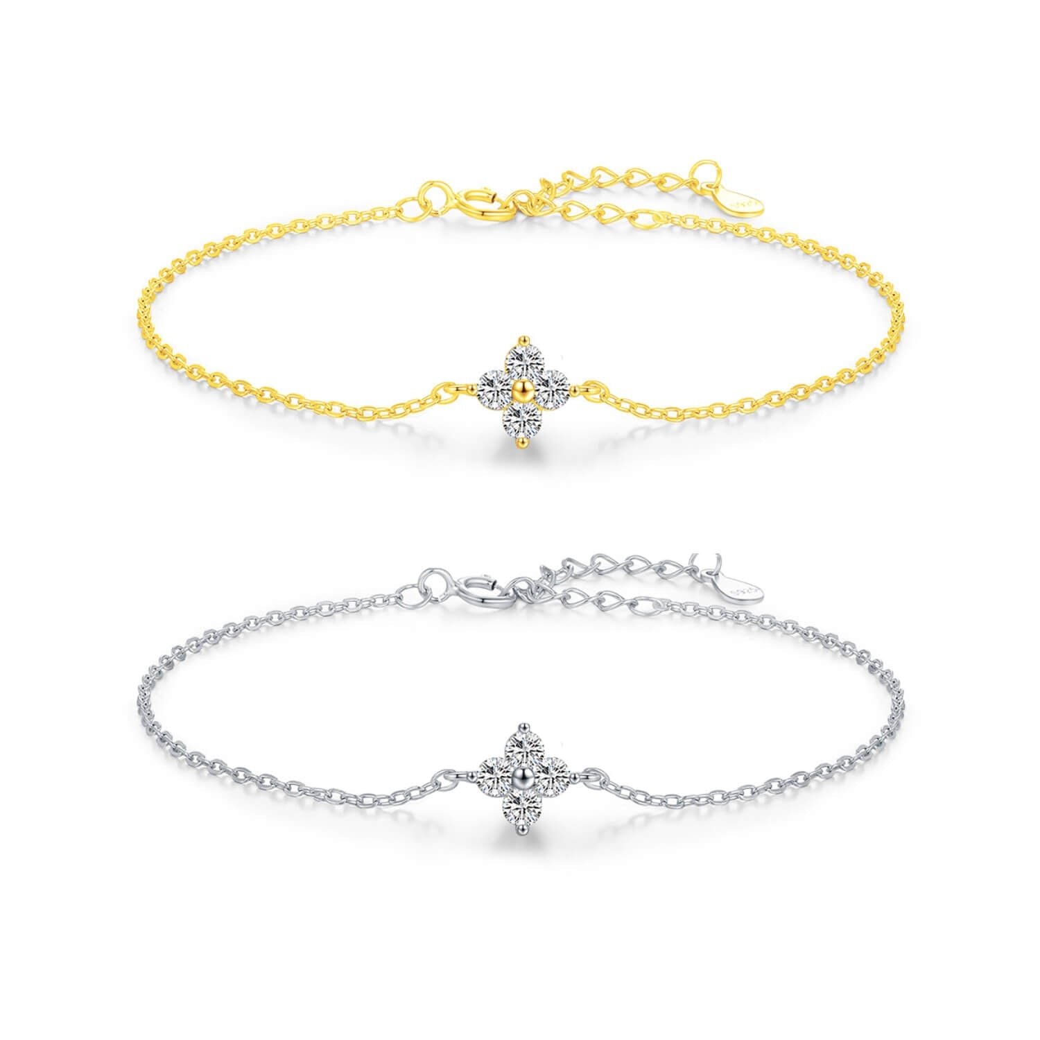 Gold & Silver Bracelet with Diamond Floral– Minimal Design