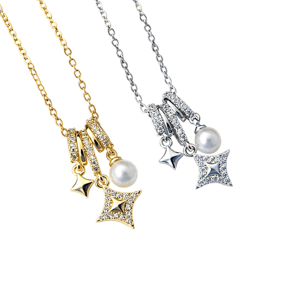 Alvora Norelys Aurora Star Pearl Necklace – Gold&Silver Waterproof Jewelry