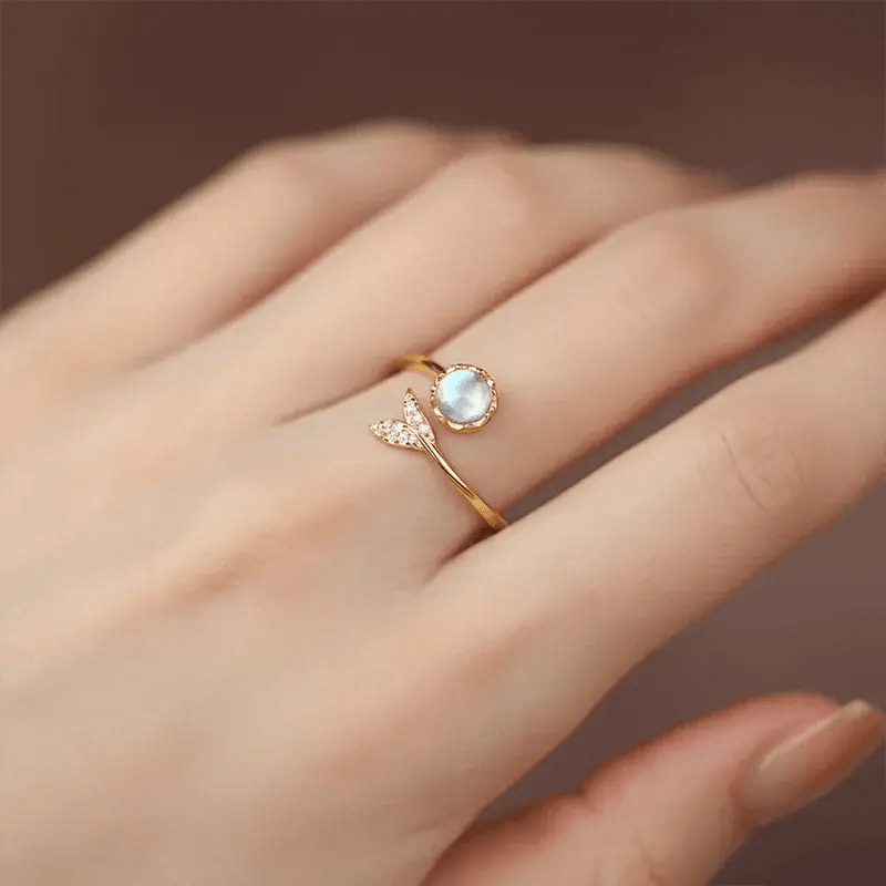 Alvora Nuvira Whale Tail Ring | Waterproof Opal, Gold & Silver Jewelry 