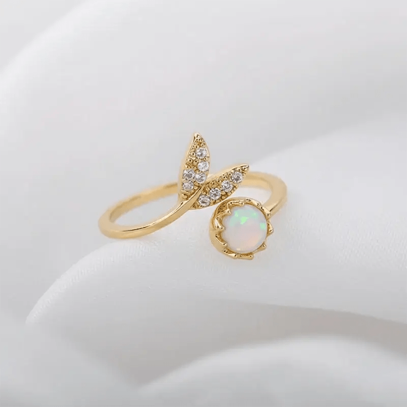 Alvora Nuvira Whale Tail Ring | Waterproof Opal, Gold & Silver Jewelry 