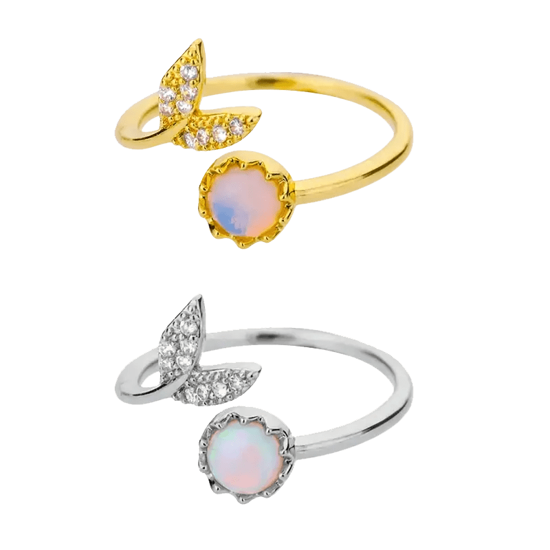 AlvoraNuvira Whale Tail Ring | Waterproof Opal, Gold & Silver Jewelry 