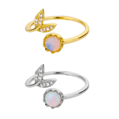 AlvoraNuvira Whale Tail Ring | Waterproof Opal, Gold & Silver Jewelry 