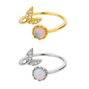 AlvoraNuvira Whale Tail Ring | Waterproof Opal, Gold & Silver Jewelry 