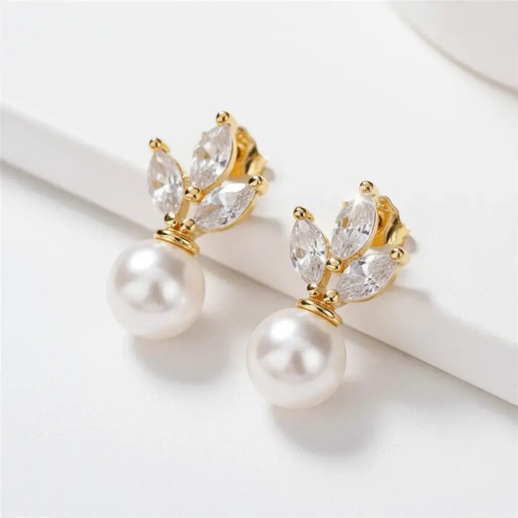 Alvora Perlisse Pearl Earrings | Elegant Gold Crystal Drop Jewelry