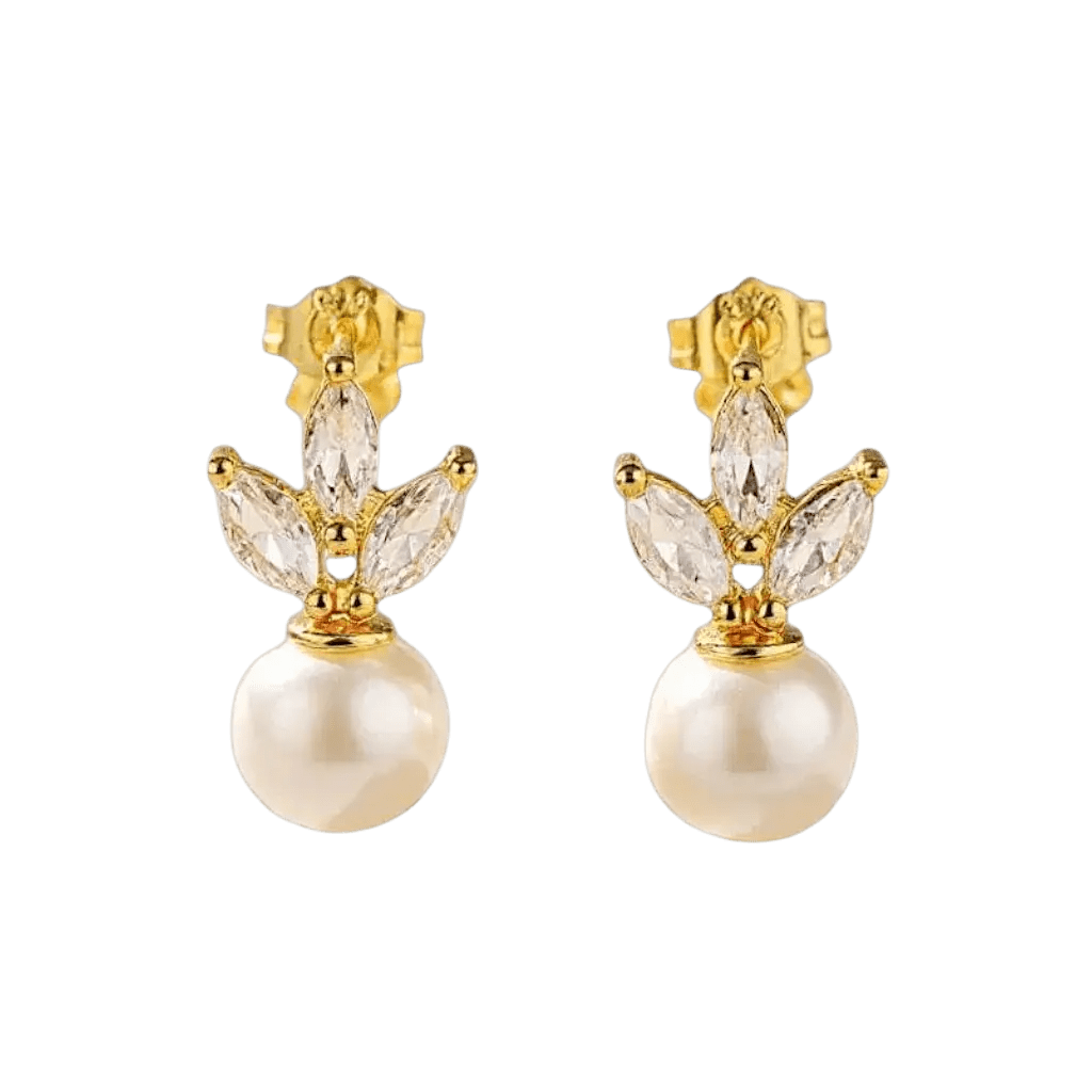 Alvora Perlisse Pearl Earrings | Elegant Gold Crystal Drop Jewelry