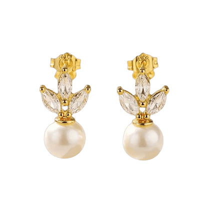 Alvora Perlisse Pearl Earrings | Elegant Gold Crystal Drop Jewelry