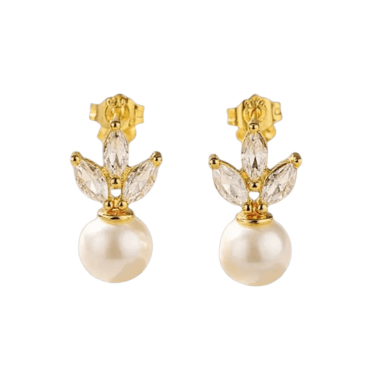 Alvora Perlisse Pearl Earrings | Elegant Gold Crystal Drop Jewelry