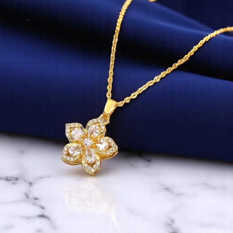 Roselora - Alvora dainty romantic necklace floral pendant necklace gold flower necklace