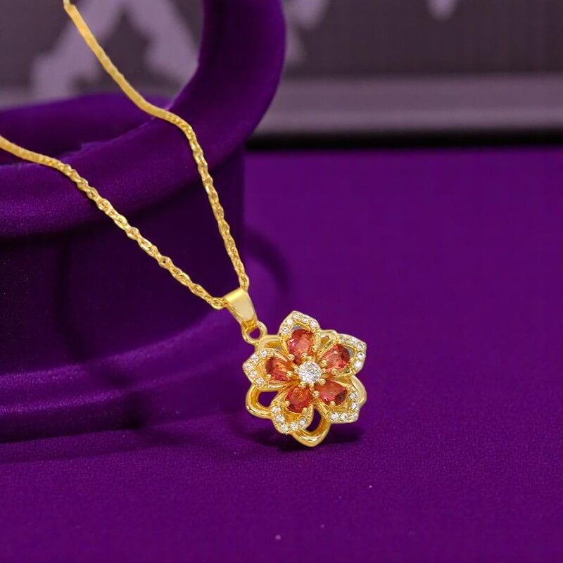 Roselora - Alvora dainty romantic necklace floral pendant necklace gold flower necklace