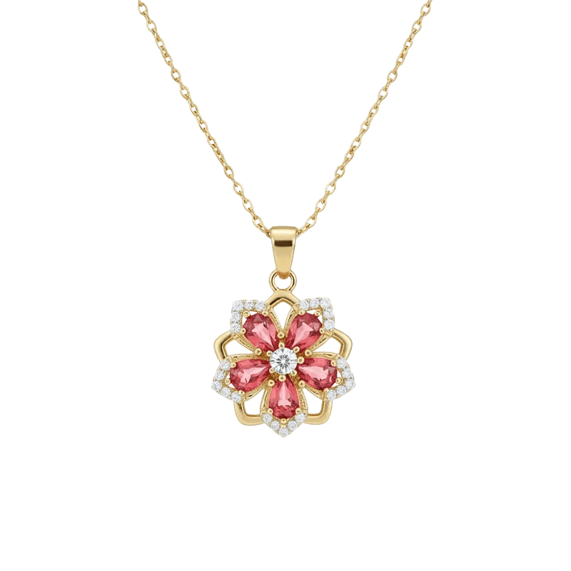 Alvora Roselora Ruby Flower Necklace – Gold Elegance Jewelry
