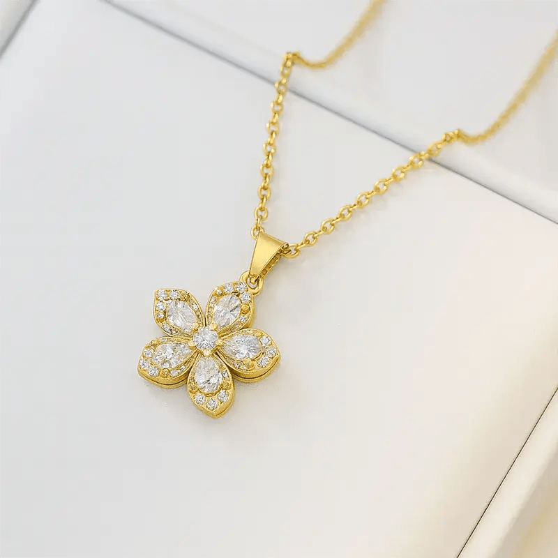 Alvora Roselora Ruby Flower Necklace – Gold Elegance Jewelry