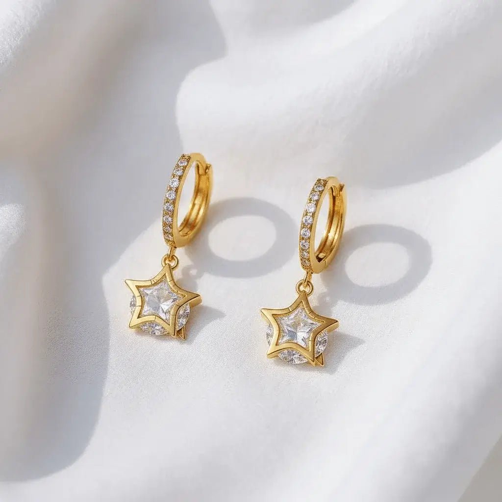 Alvora Starlette Earrings – Gold Star Crystal Hoop | Elegant Sparkle