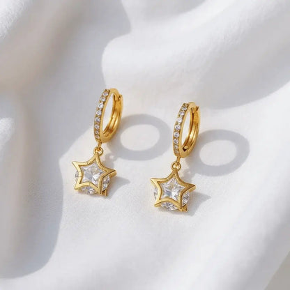 Alvora Starlette Earrings – Gold Star Crystal Hoop | Elegant Sparkle