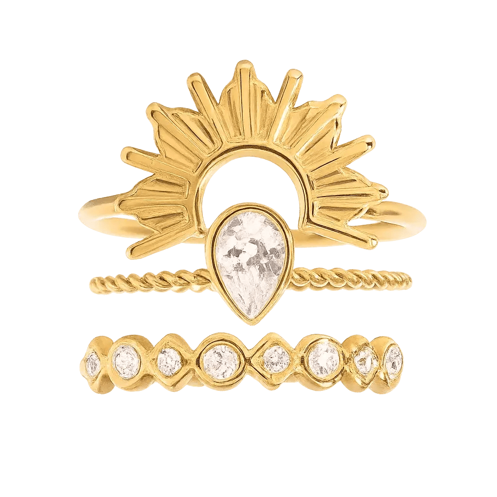 Alvora Sunora Stackable Ring Set | 18K Gold, Waterproof & Tarnish-Free