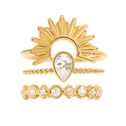 Alvora Sunora Stackable Ring Set | 18K Gold, Waterproof & Tarnish-Free