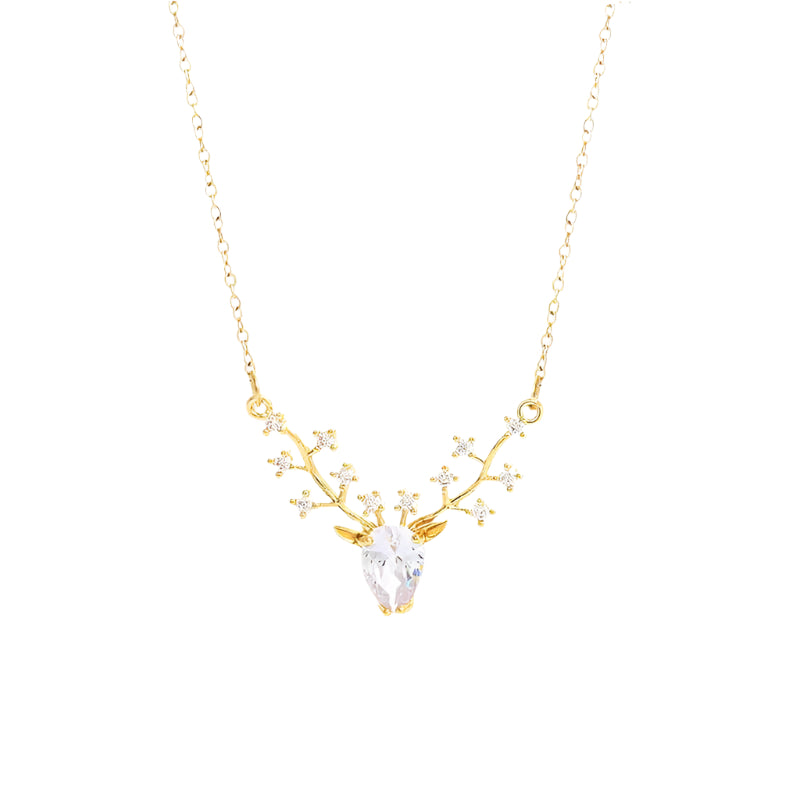 Sylvarein - Alvora antler crystal necklace deer pendant necklace delicate animal necklace