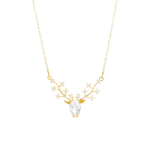 Sylvarein - Alvora antler crystal necklace deer pendant necklace delicate animal necklace