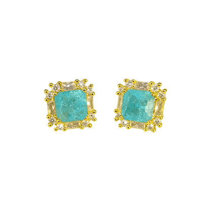 Alvora Turqella E Turquoise Halo Studs – 18K Gold, Waterproof Jewelry