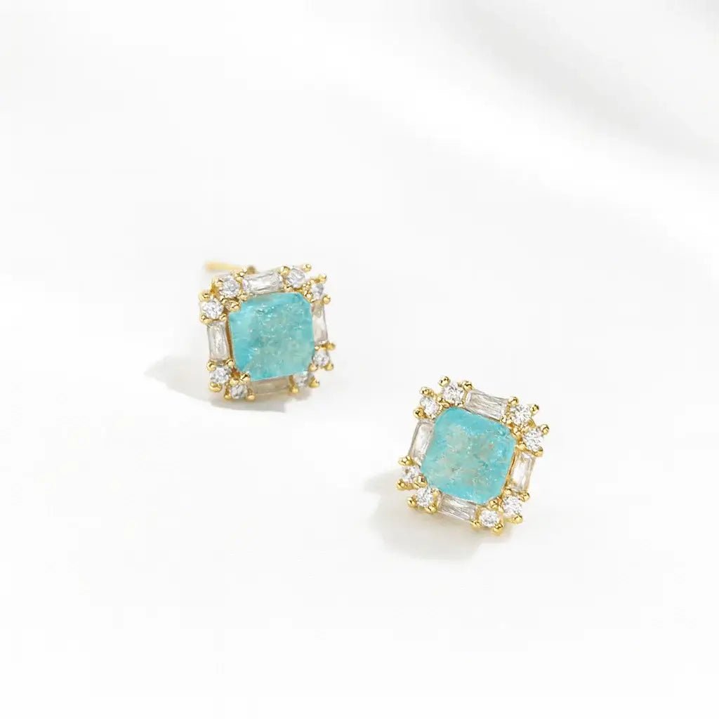 Alvora Turqella E Turquoise Halo Studs – 18K Gold, Waterproof Jewelry