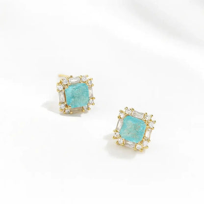 Alvora Turqella E Turquoise Halo Studs – 18K Gold, Waterproof Jewelry
