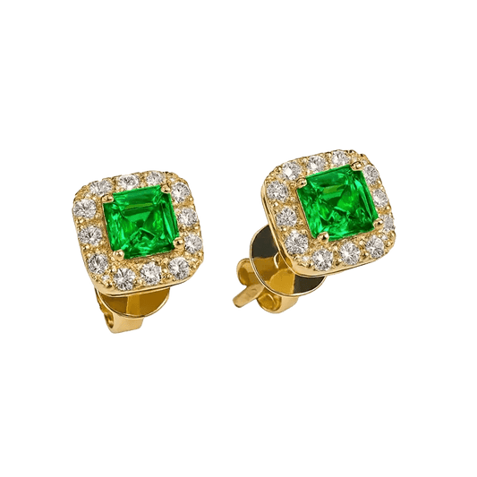 Alvora Verelune Stud Earrings – Emerald Green & Gold Elegance 