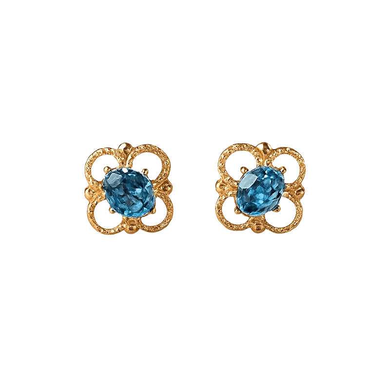 Alvora Vintessa Minimal Vintage Gold & Silver Earrings | Blue Gemstone Studs