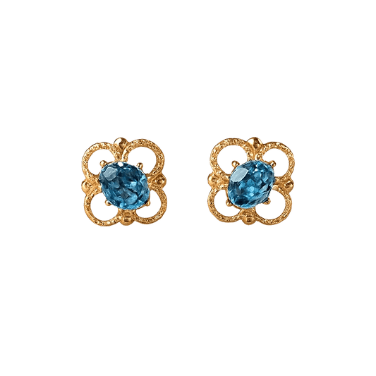 Alvora Vintessa Minimal Vintage Gold & Silver Earrings | Blue Gemstone Studs
