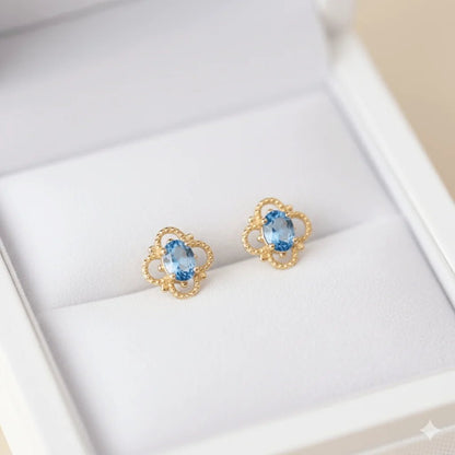 Alvora Vintessa Minimal Vintage Gold & Silver Earrings | Blue Gemstone Studs