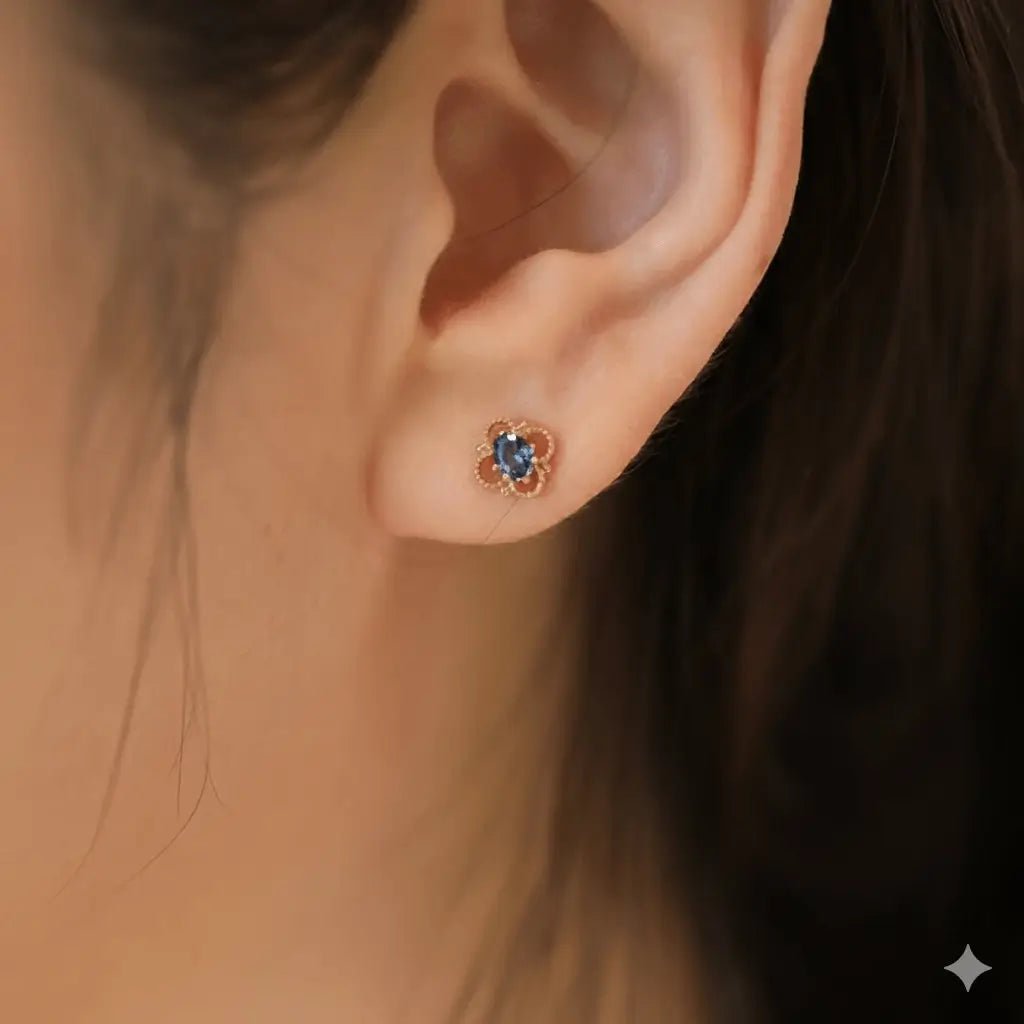 Alvora Vintessa Minimal Vintage Gold & Silver Earrings | Blue Gemstone Studs