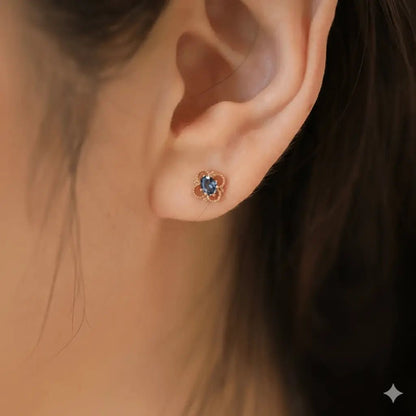 Alvora Vintessa Minimal Vintage Gold & Silver Earrings | Blue Gemstone Studs