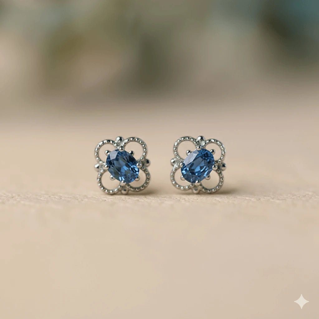 Alvora Vintessa Minimal Vintage Gold & Silver Earrings | Blue Gemstone Studs