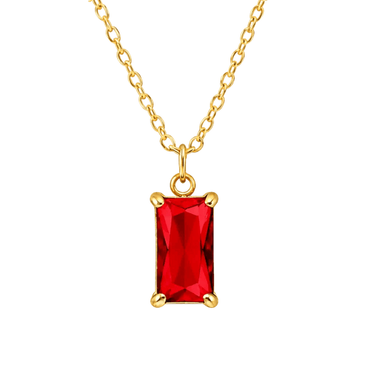 Alvora Vita – Ruby Necklace | 18K Gold Rectangle Minimal Pendant 
