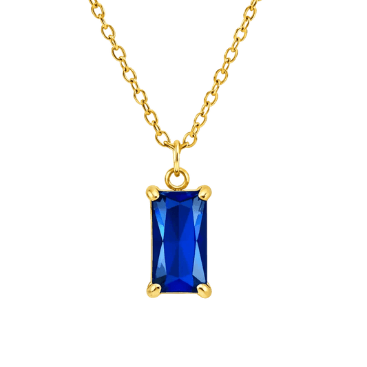 Alvora Vita – Sapphire Necklace 18K Gold Rectangle Minimal Pendant