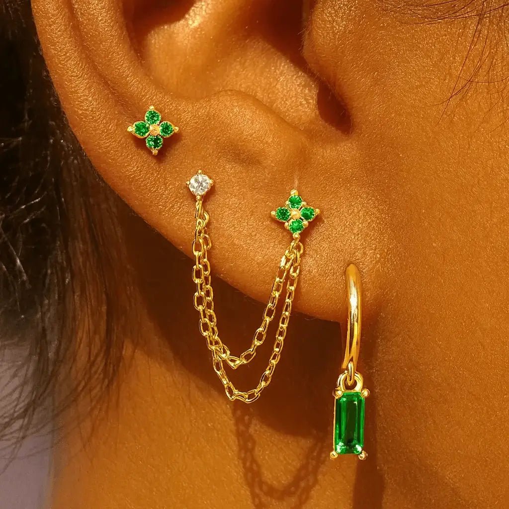 Alvora Zemira Emerald Chain Set – Gold Mix-Match Earrings