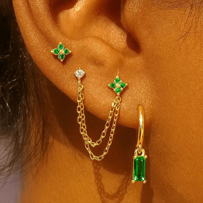 Alvora Zemira Emerald Chain Set – Gold Mix-Match Earrings