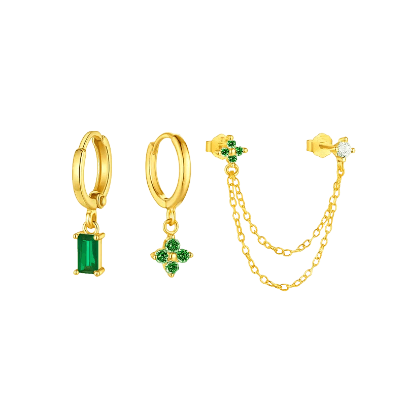 Alvora Zemira Emerald Chain Set – Gold Mix-Match Earrings