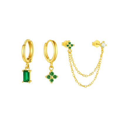 Alvora Zemira Emerald Chain Set – Gold Mix-Match Earrings